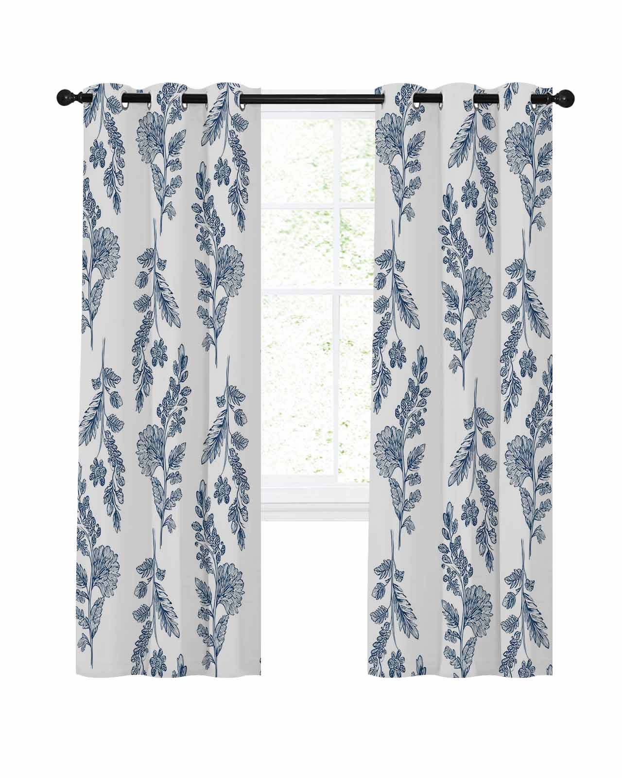 青花枝叶印花布艺窗帘